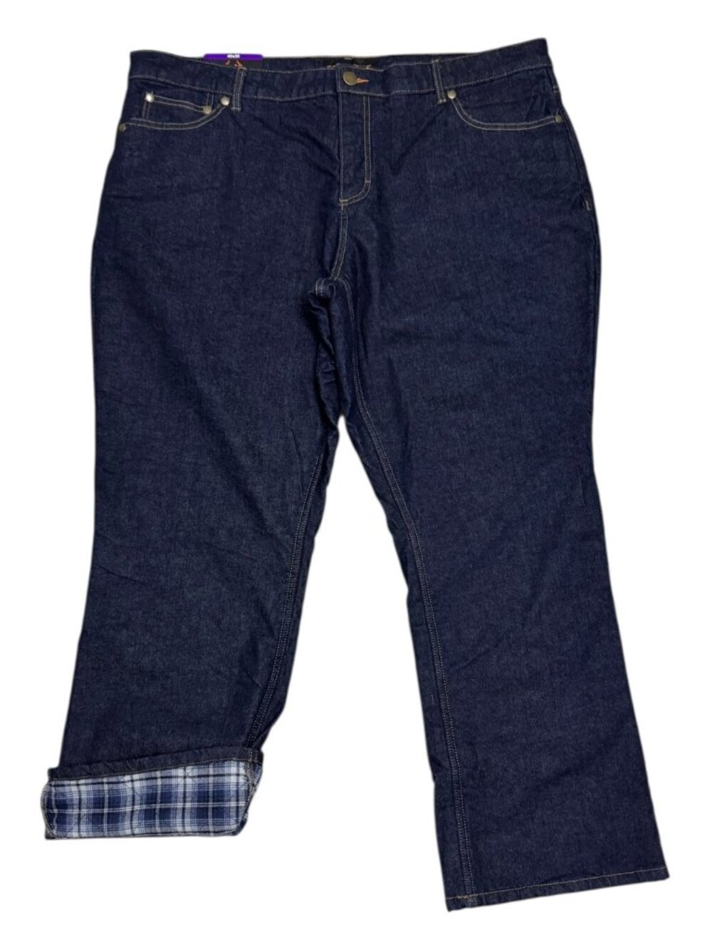 REALTREE Flannel-Lined Plaid Dark Wash Work Denim Pants Jeans Mens 38x32